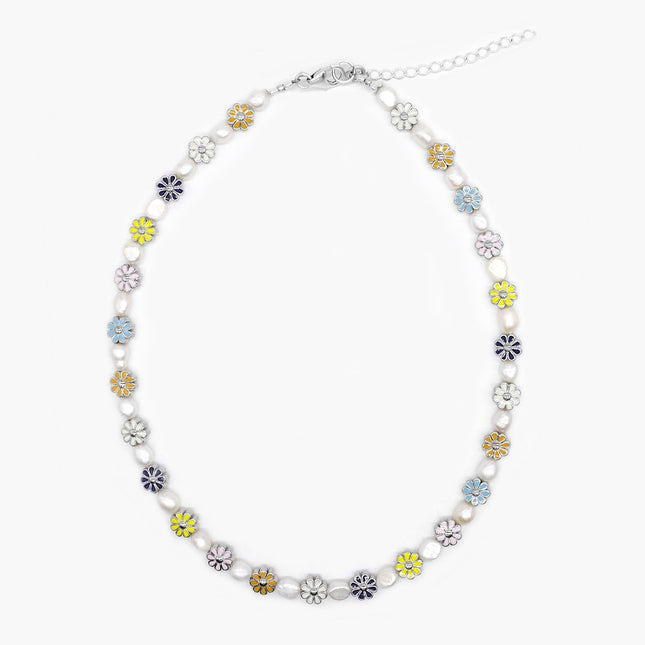 Necklace With Enamelled Charms And Freshwater Pearls-Necklace-Kompsós