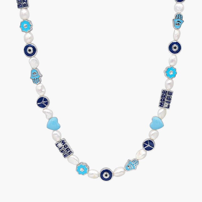 Necklace With Enamelled Charms And Freshwater Pearls-Necklace-Kompsós