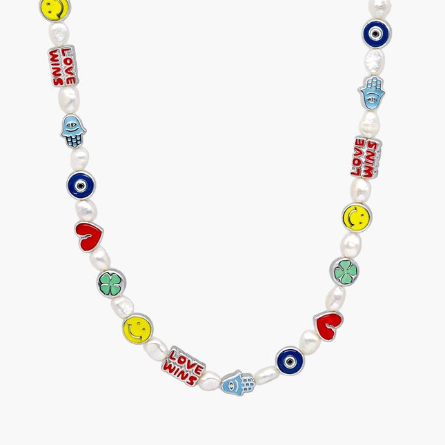 Necklace With Enamelled Charms And Freshwater Pearls-Necklace-Kompsós