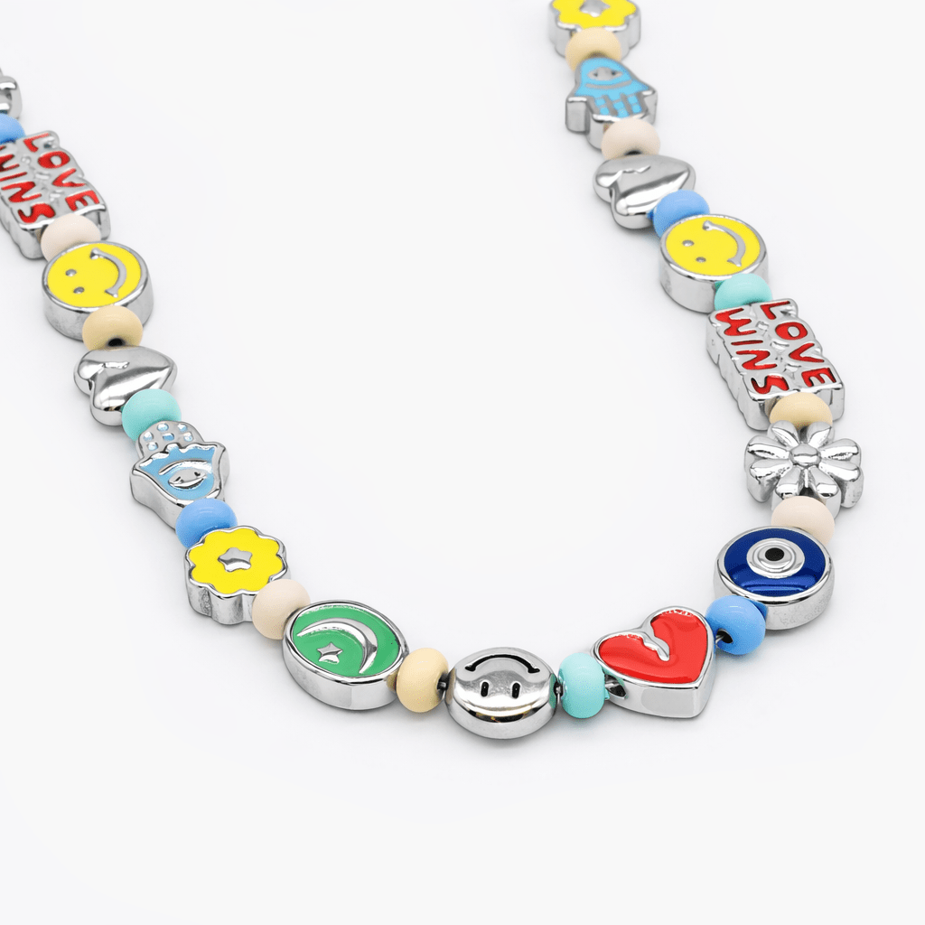 Necklace With Enamelled Charms And Pastel Beads-Necklace-Kompsós