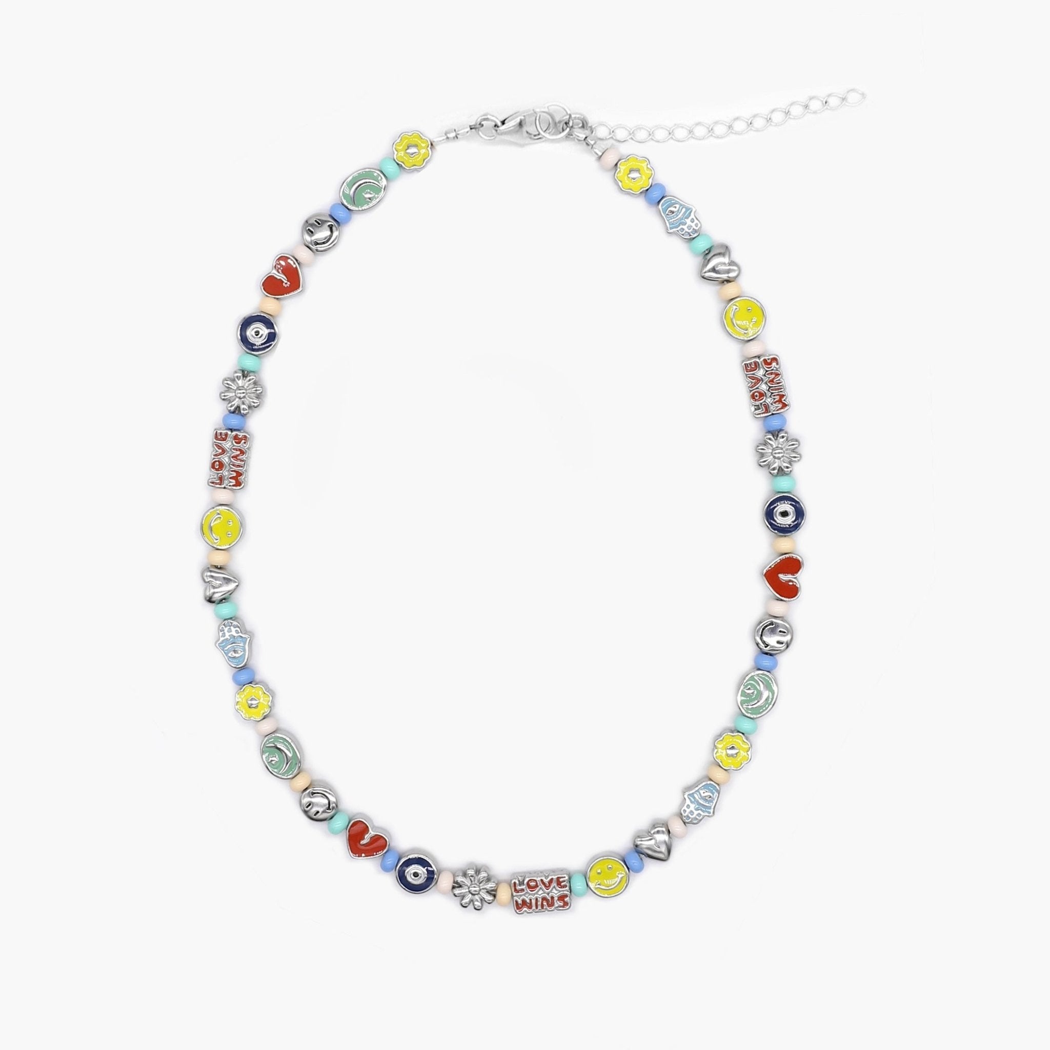 Necklace With Enamelled Charms And Pastel Beads-Necklace-Kompsós