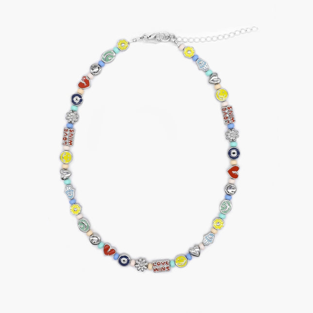 Necklace With Enamelled Charms And Pastel Beads-Necklace-Kompsós