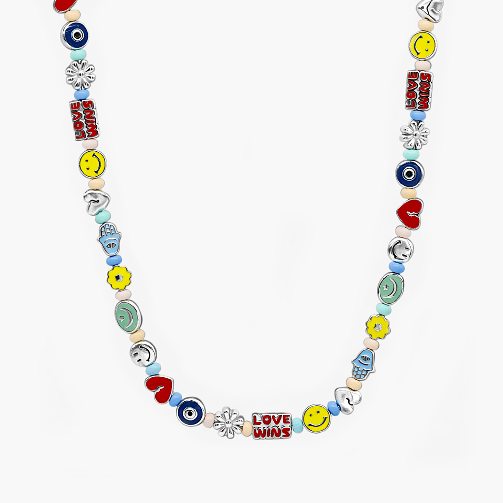 Necklace With Enamelled Charms And Pastel Beads-Necklace-Kompsós