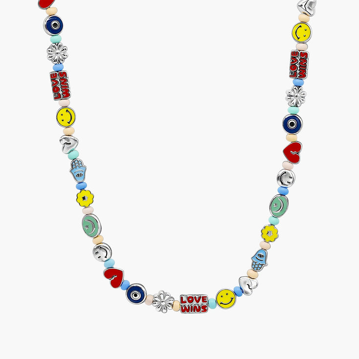 Necklace With Enamelled Charms And Pastel Beads-Necklace-Kompsós