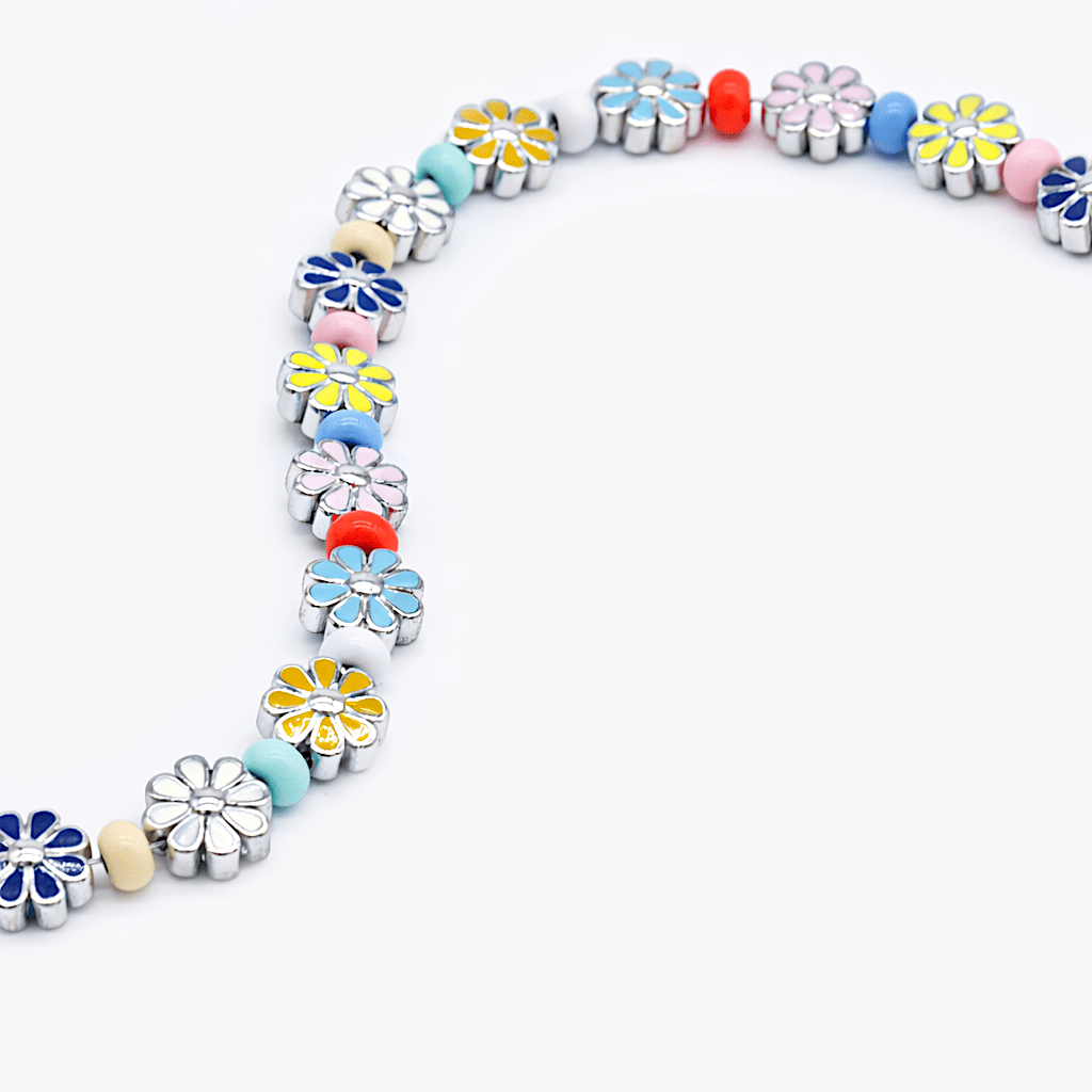 Necklace With Enamelled Flowers And Assorted Pastel Beads-Necklace-Kompsós