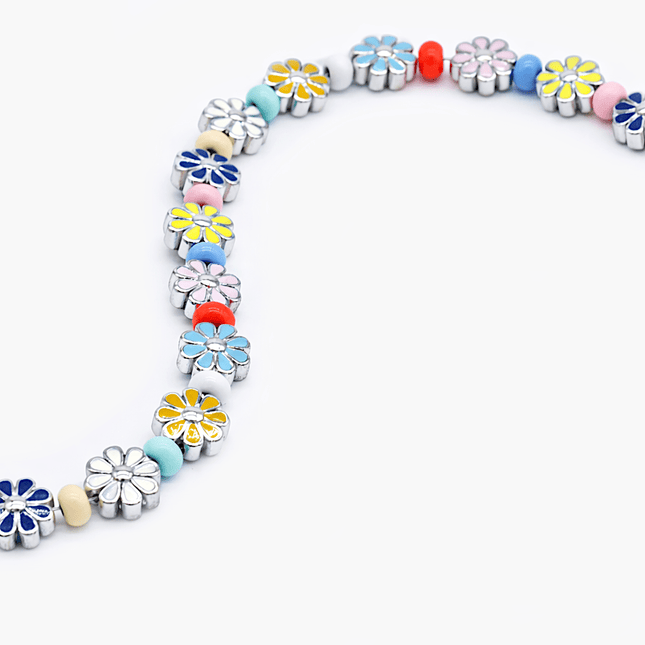 Necklace With Enamelled Flowers And Assorted Pastel Beads-Necklace-Kompsós