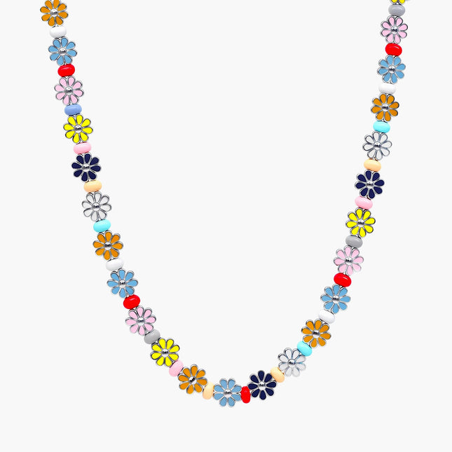 Necklace With Enamelled Flowers And Assorted Pastel Beads-Necklace-Kompsós