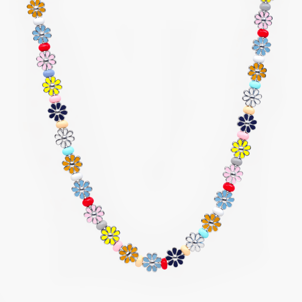Necklace With Enamelled Flowers And Assorted Pastel Beads-Necklace-Kompsós