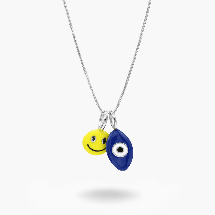 Necklace With Hand Painted Evil Eye And Smiley-Necklace-Kompsós