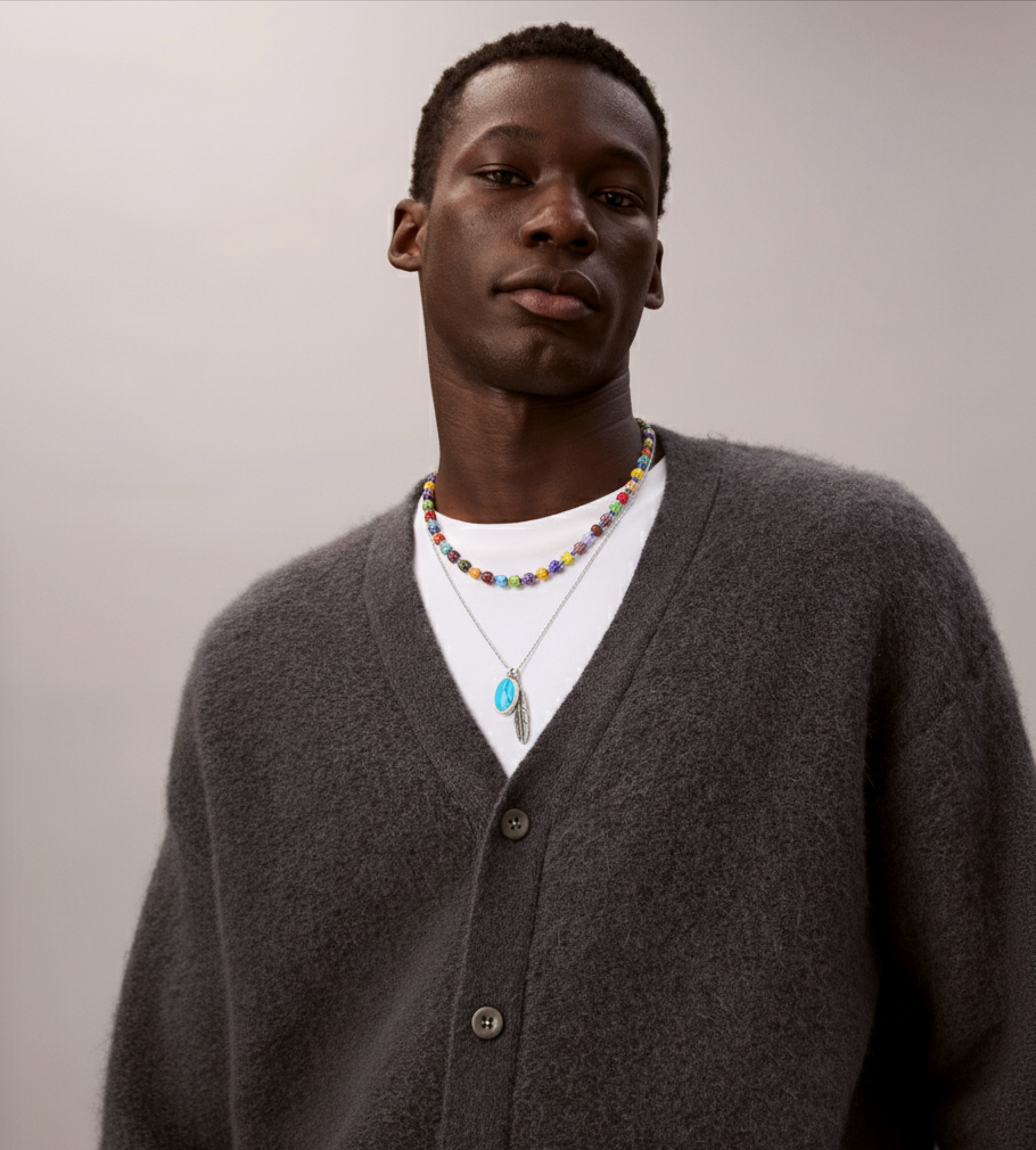 Necklace With Silver And Assorted Chevron Glass Beads-Necklace-Kompsós