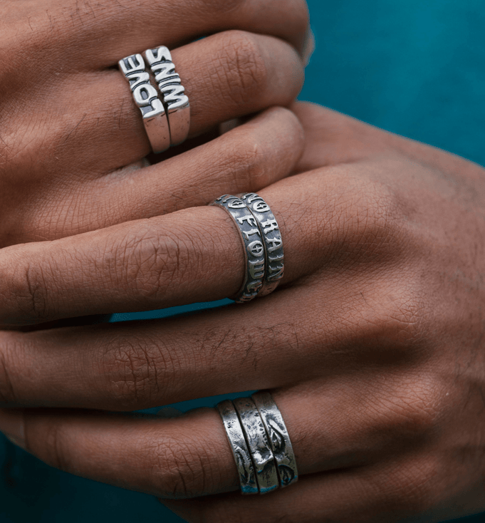 No Rain, No Flowers Double Band Sterling Silver Ring-Ring-Kompsós