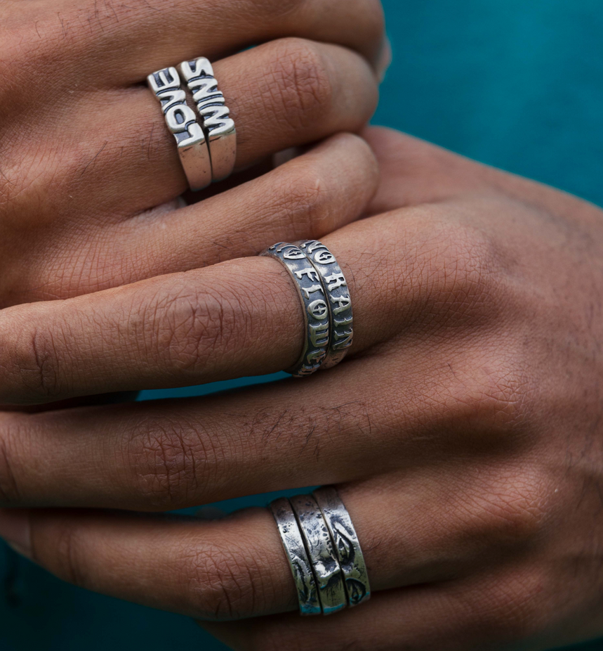 No Rain, No Flowers Double Band Sterling Silver Ring-Ring-Kompsós
