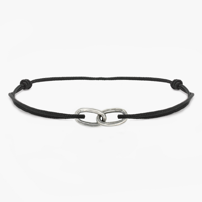 Nylon Thread With Silver Double Hoop "Indah" Bracelet (Black)-Kompsós