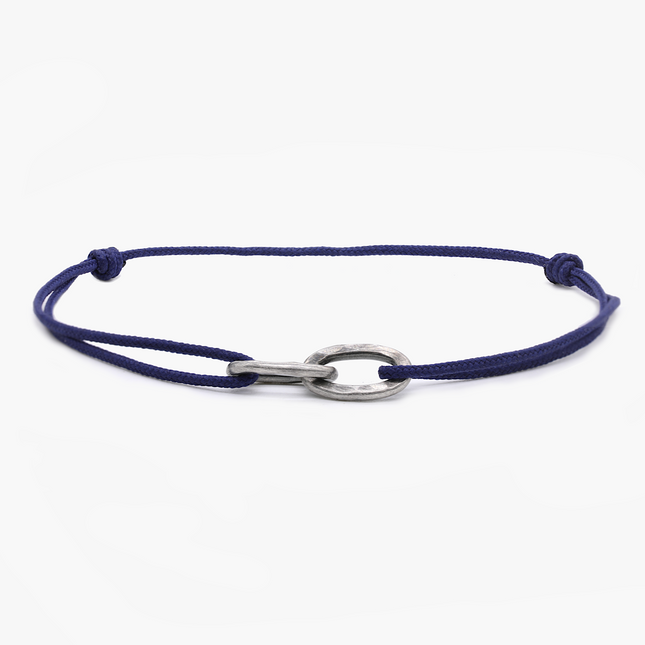 Nylon Thread With Silver Double Hoop "Indah" Bracelet (Ocean Blue)-Kompsós