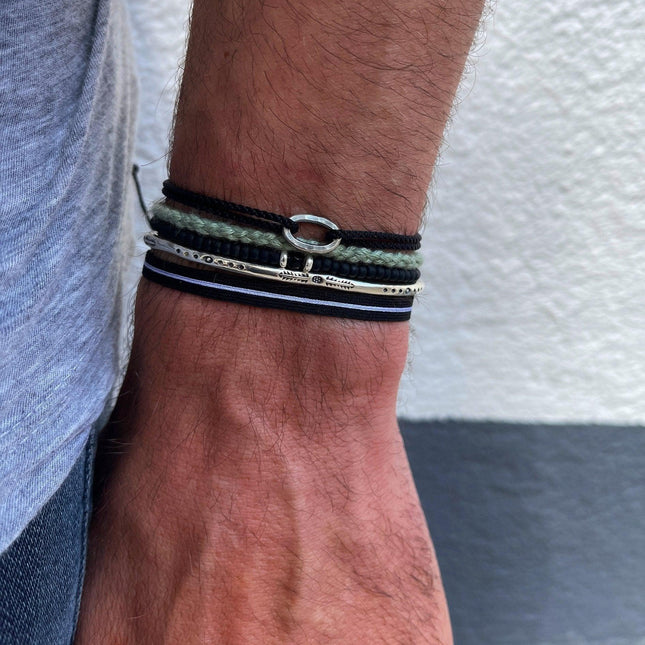 Nylon Thread With Silver Hoop "Indah" Bracelet (Black)-Bracelet-Kompsós