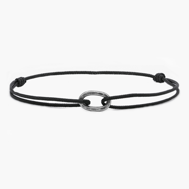 Nylon Thread With Silver Hoop "Indah" Bracelet (Black)-Kompsós