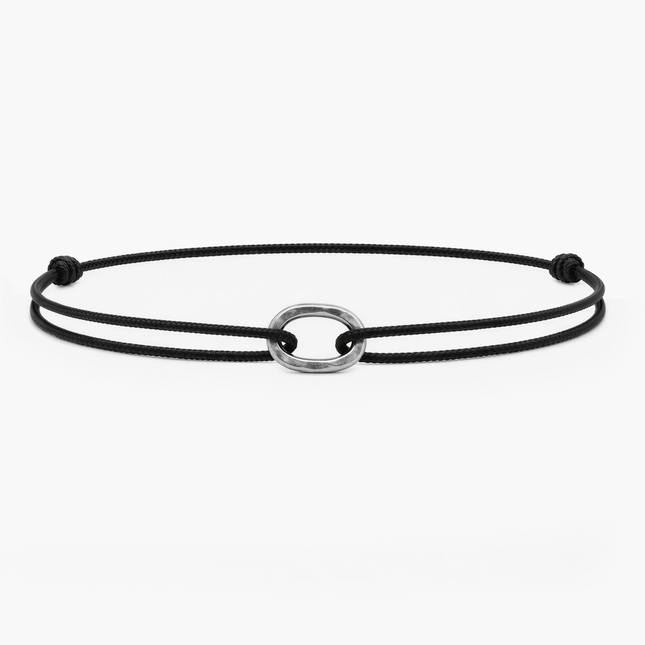 Nylon Thread With Silver Hoop "Indah" Bracelet (Black)-Bracelet-Kompsós
