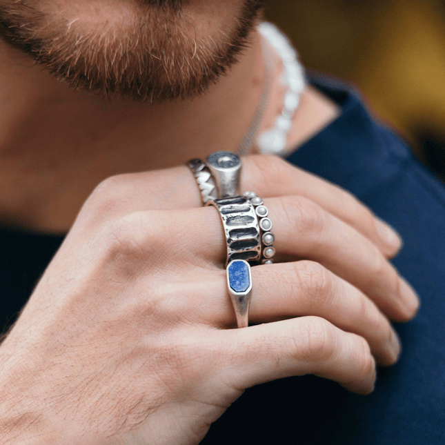 Octagon Signet Ring With Lapis Lazuli Stone-Ring-Kompsós