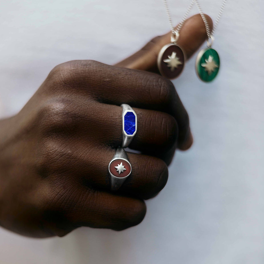 Octagon Signet Ring With Lapis Lazuli Stone-Ring-Kompsós