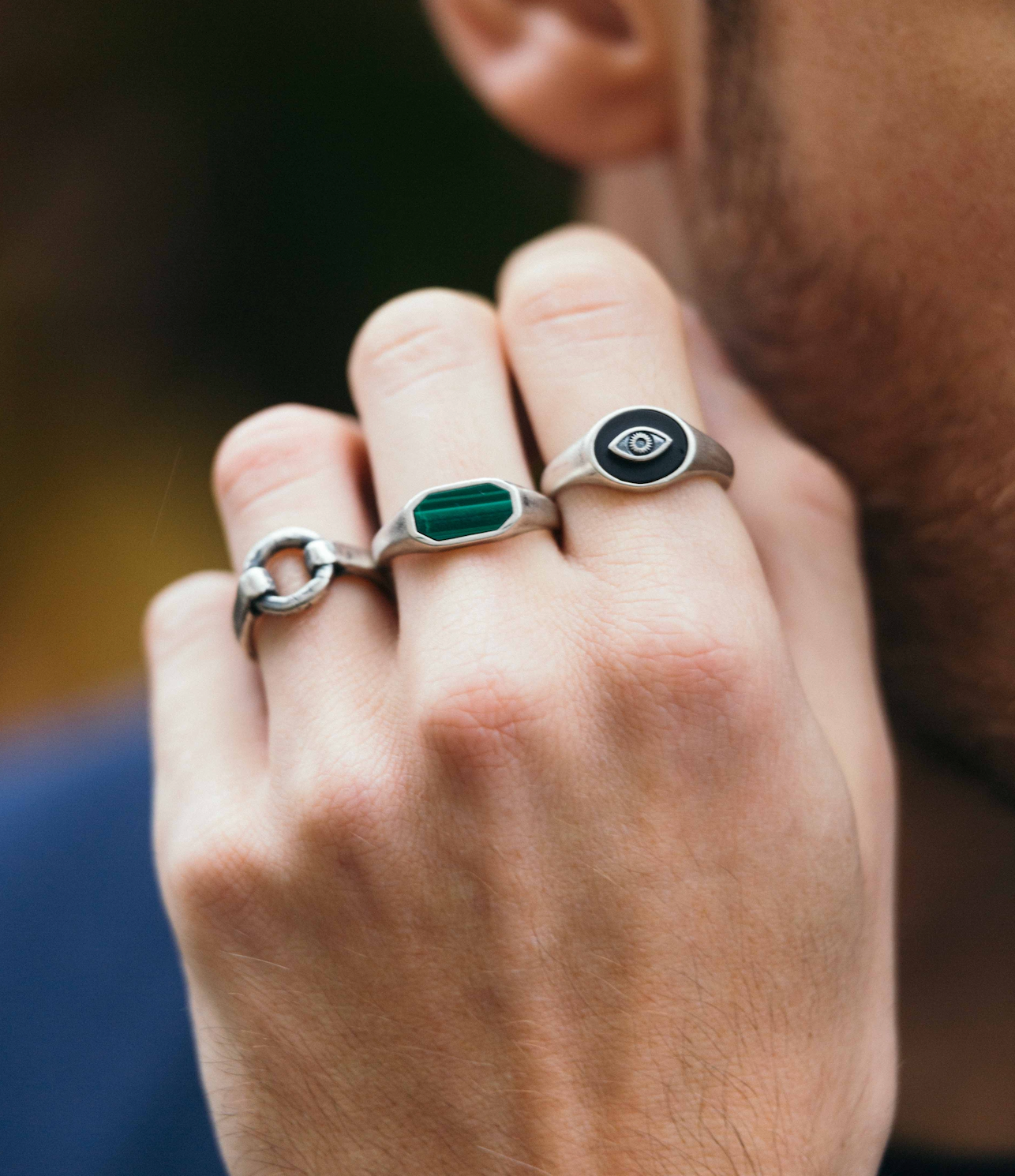 Octagon Signet Ring With Malachite Stone-Ring-Kompsós