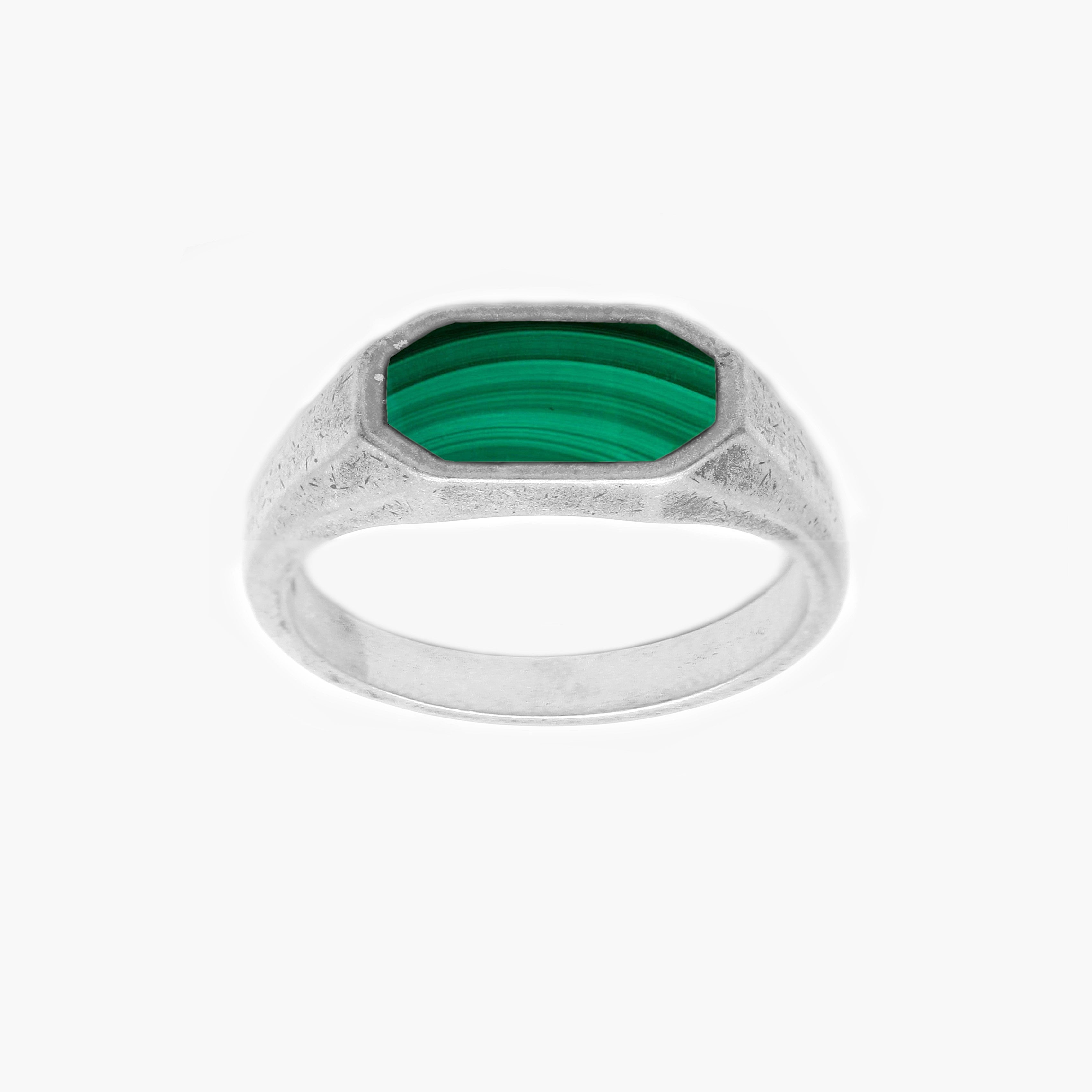 Octagon Signet Ring With Malachite Stone-Ring-Kompsós