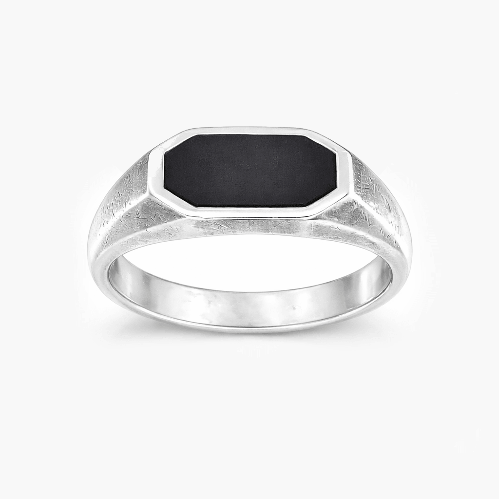 Octagon Signet Ring With Matte Onyx Stone-Ring-Kompsós
