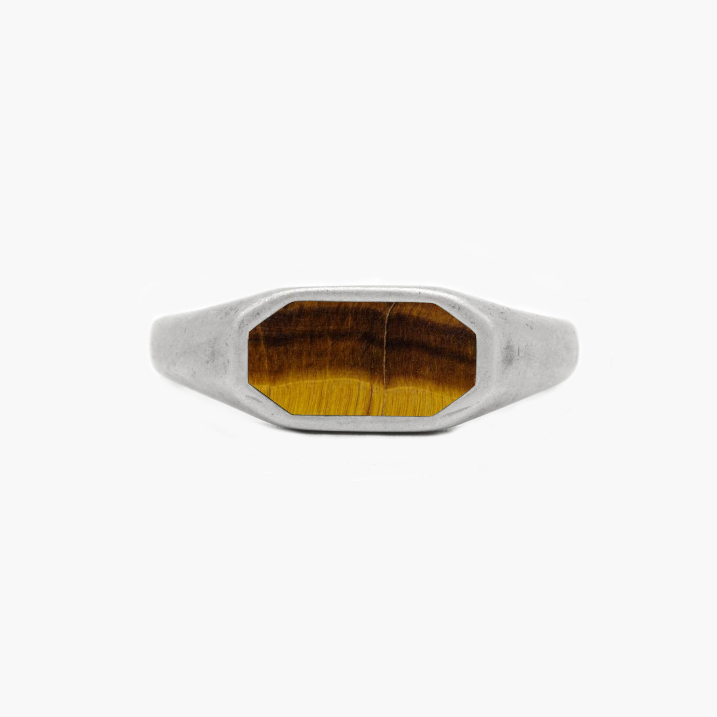 Octagon Signet Ring With Tiger Eye Stone-Ring-Kompsós