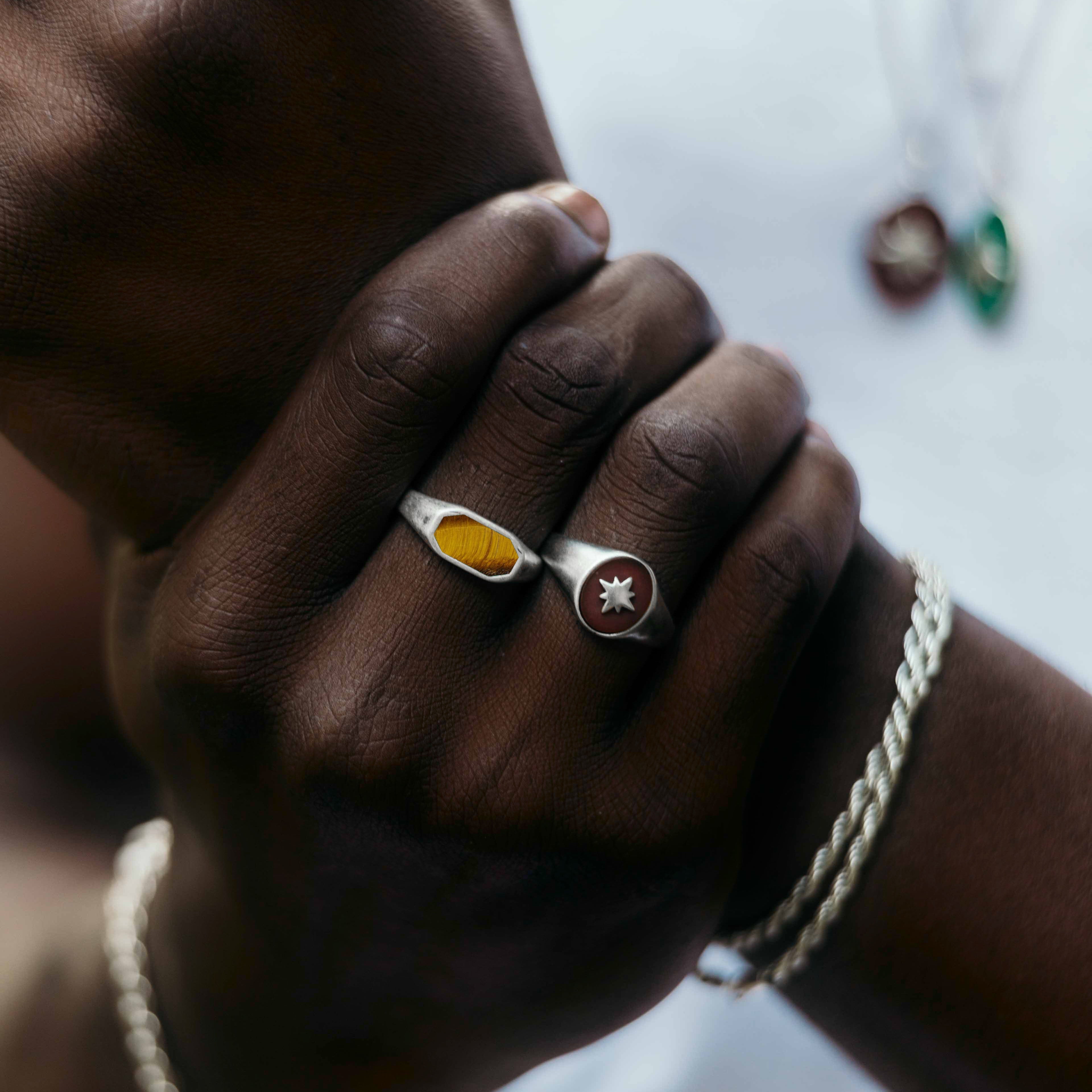 Octagon Signet Ring With Tiger Eye Stone-Ring-Kompsós