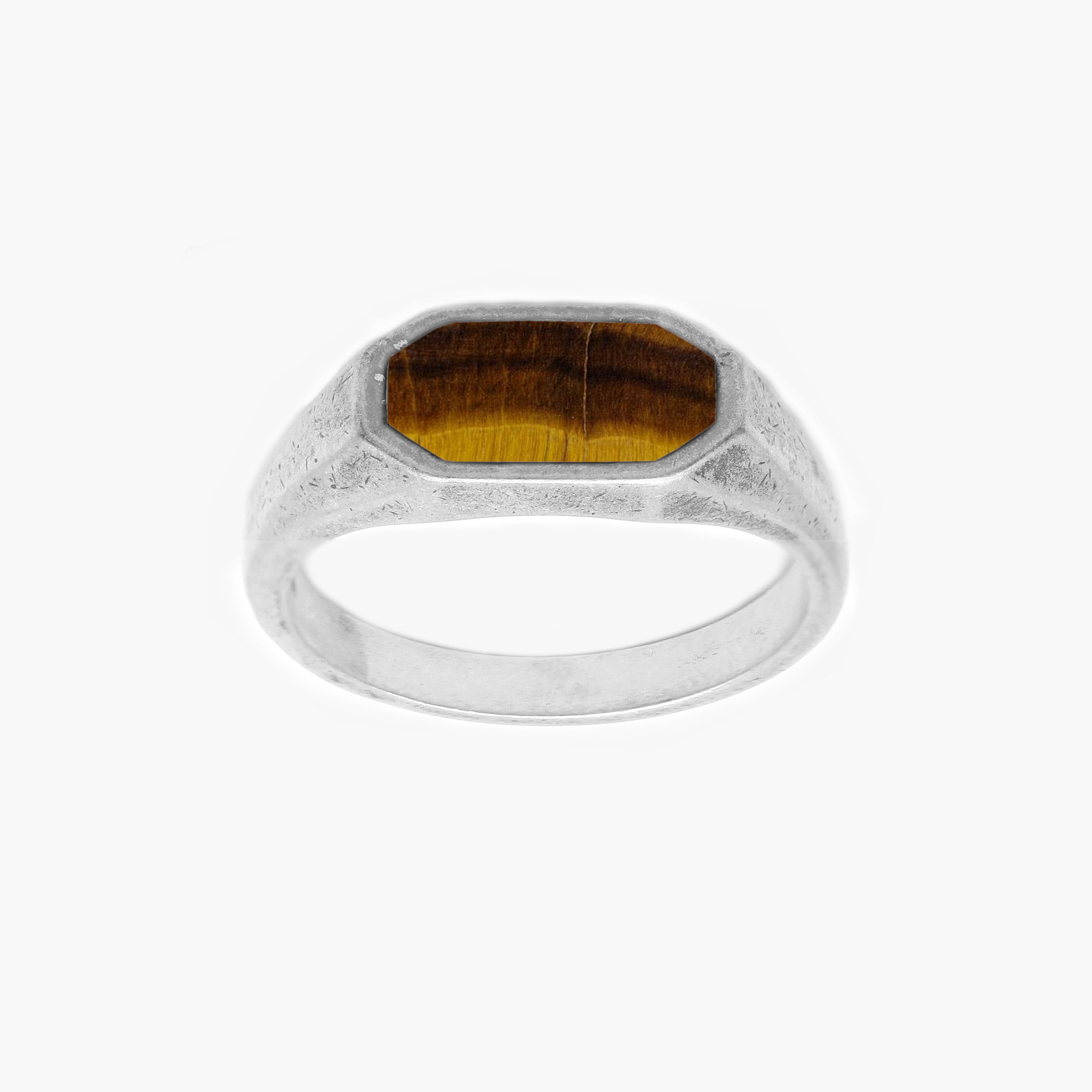 Octagon Signet Ring With Tiger Eye Stone-Ring-Kompsós