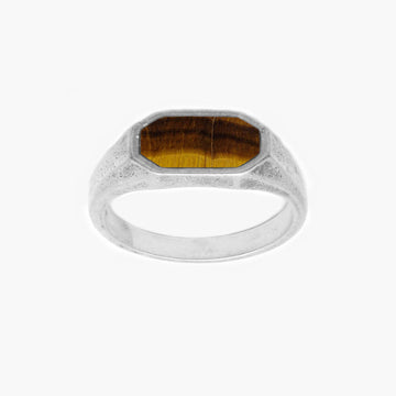 Octagon Signet Ring With Tiger Eye Stone-Ring-Kompsós