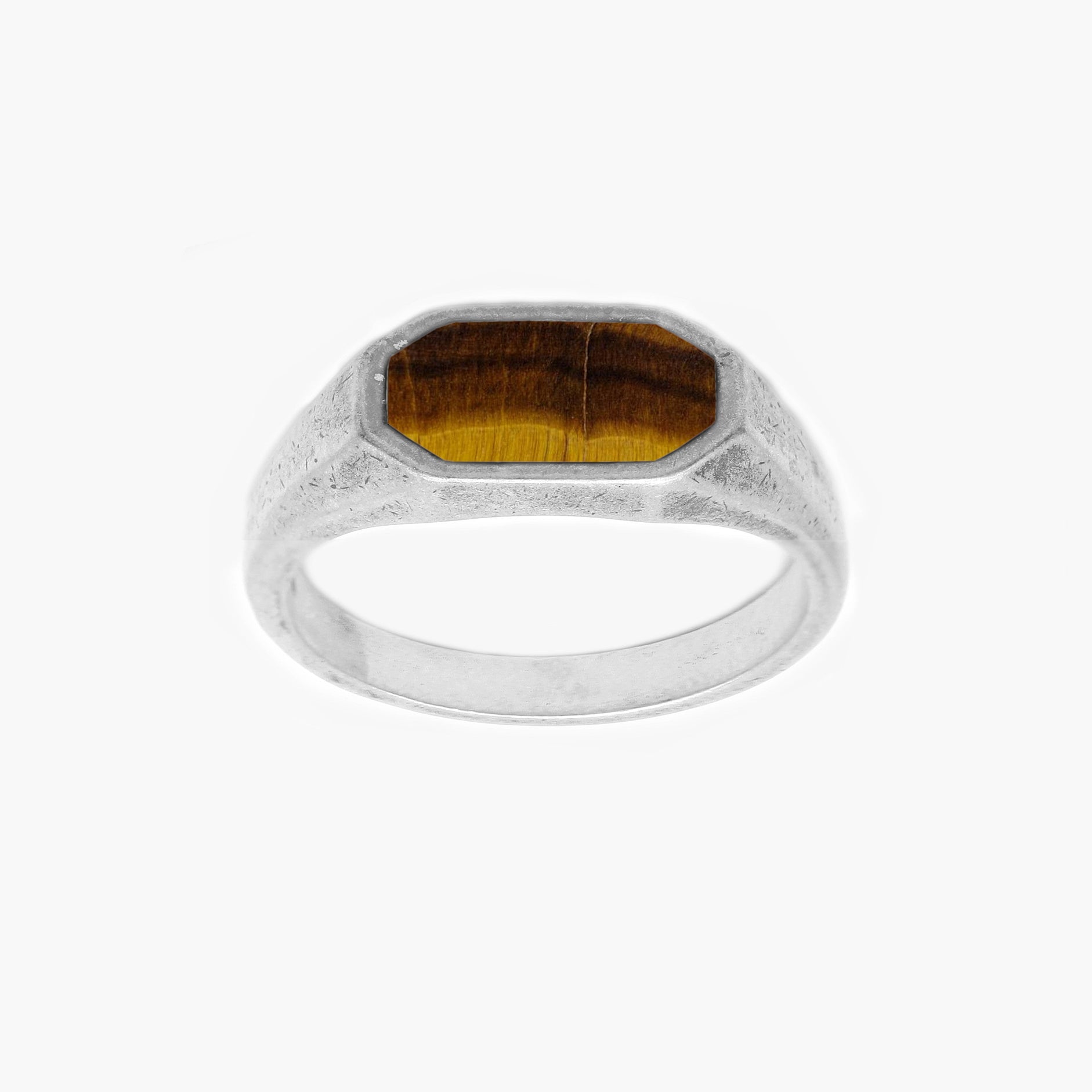 Octagon Signet Ring With Tiger Eye Stone-Ring-Kompsós