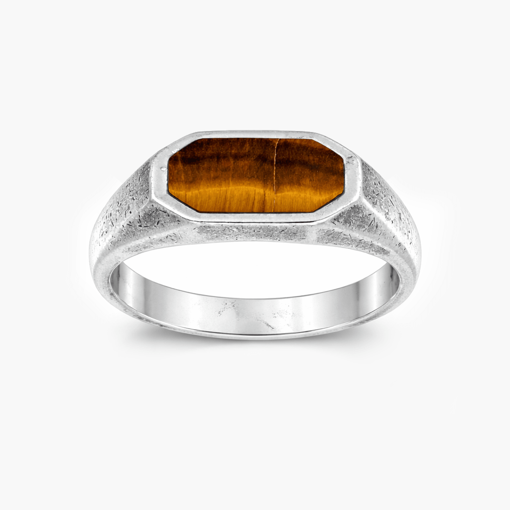 Octagon Signet Ring With Tiger Eye Stone-Ring-Kompsós