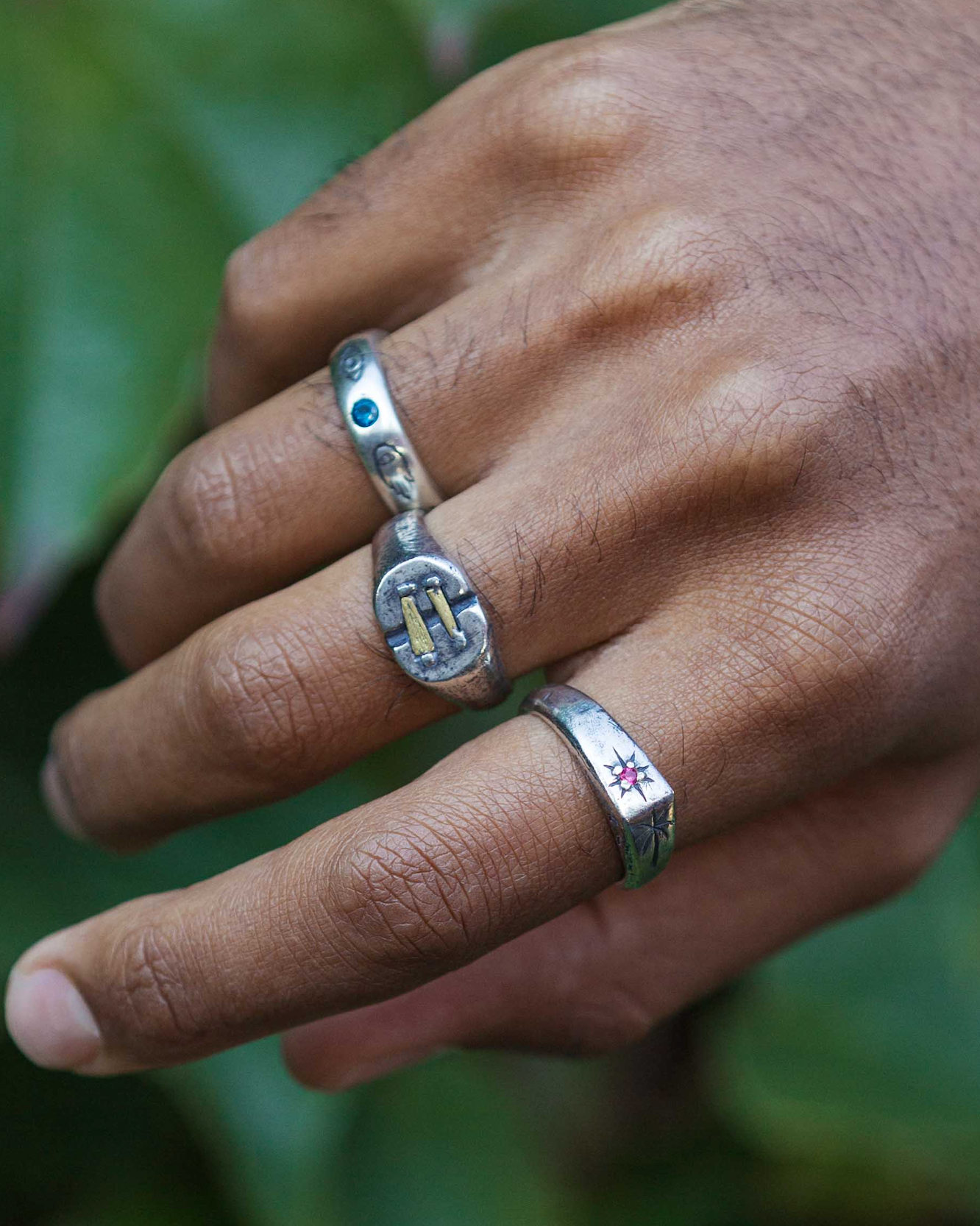 Palm Tree And Garnet Gemstone Sterling Silver Ring-Ring-Kompsós