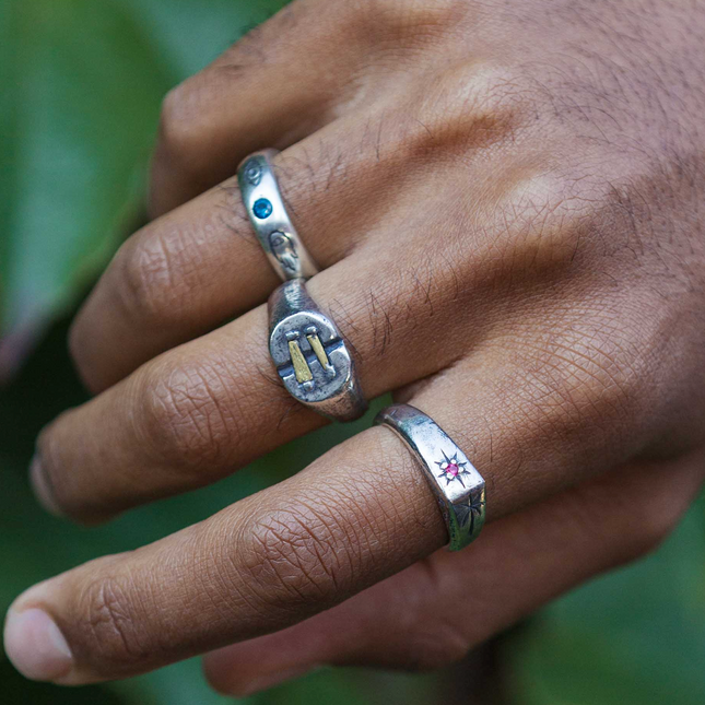 Palm Tree And Garnet Gemstone Sterling Silver Ring-Ring-Kompsós