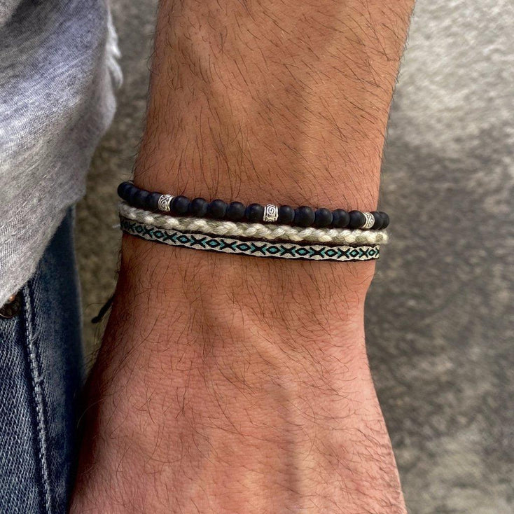 Pranayama Cotton Bracelet (Green/Cream)-Bracelet-Kompsós