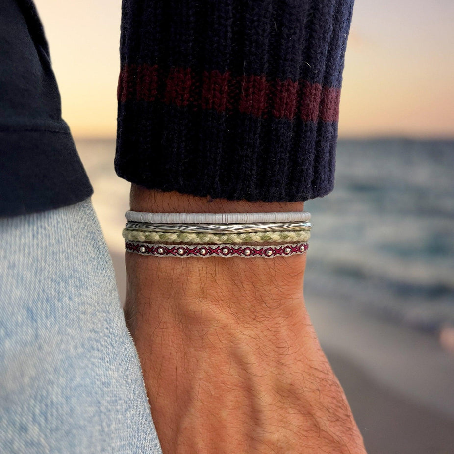 Pranayama Cotton Bracelet (Green/Cream)-Kompsós