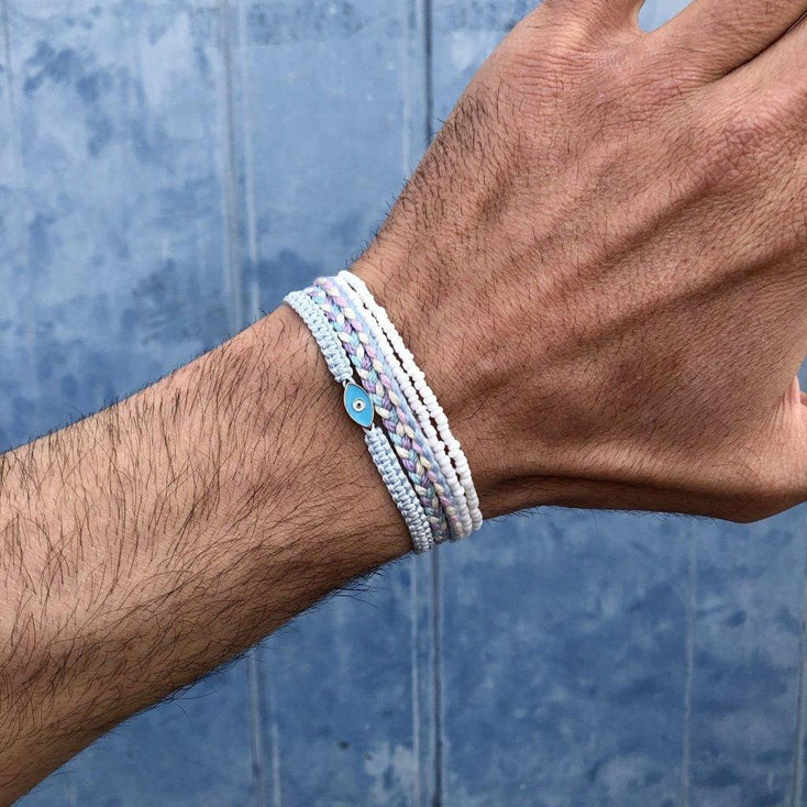 Pranayama Cotton Bracelet (Light Blue/Cream/Pink)-Bracelet-Kompsós