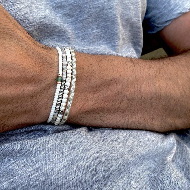 Pranayama Cotton Bracelet (Turquoise/Green/White)-Bracelet-Kompsós