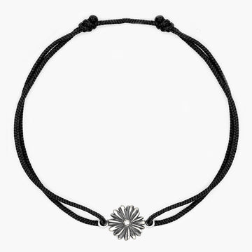 Rope Bracelet With Sterling Silver Daisy Charm (Black)-Jewelry-Kompsós