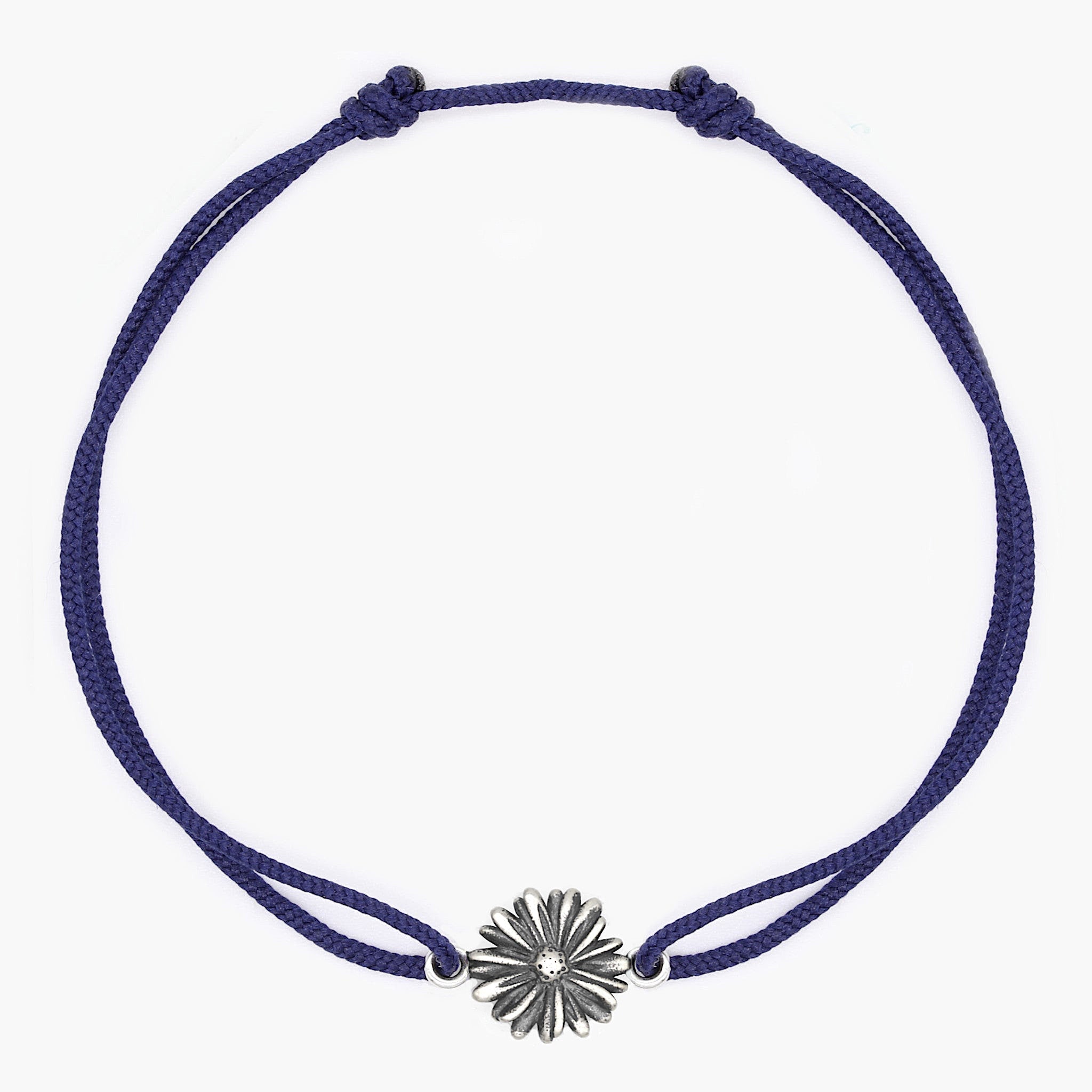 Rope Bracelet With Sterling Silver Daisy Charm (Navy Blue)-Jewelry-Kompsós