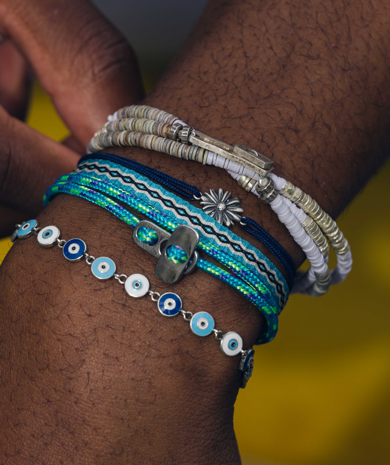 Rope Bracelet With Sterling Silver Daisy Charm (Navy Blue)-Jewelry-Kompsós