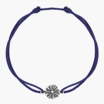 Rope Bracelet With Sterling Silver Daisy Charm (Navy Blue)-Jewelry-Kompsós