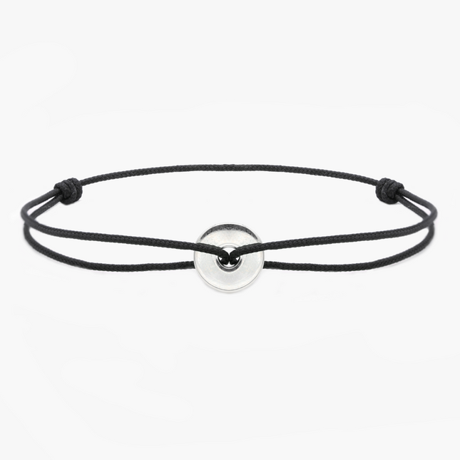 Rope Bracelet With Sterling Silver Round Button (Black)-Jewelry-Kompsós