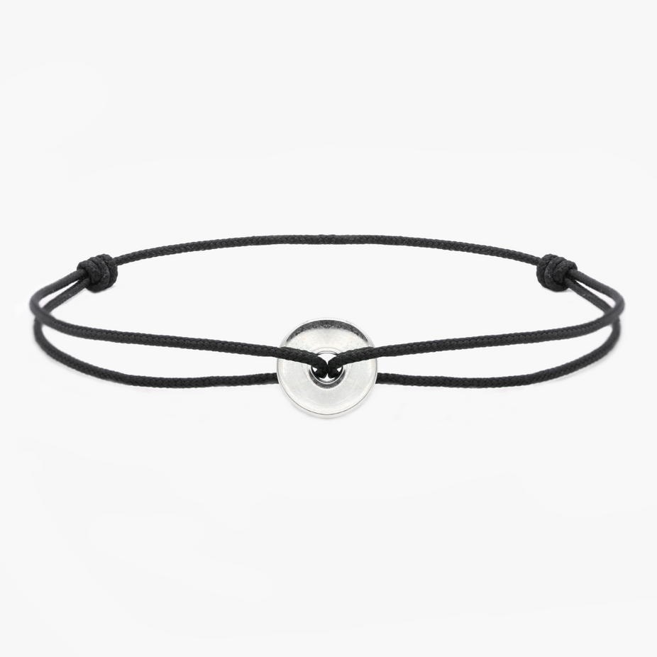Rope Bracelet With Sterling Silver Round Button (Black)-Jewelry-Kompsós