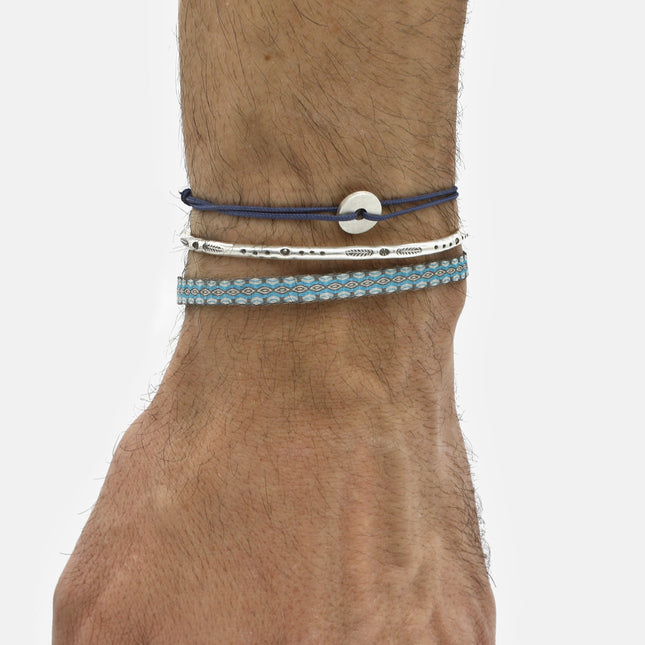 Rope Bracelet With Sterling Silver Round Button (Ocean Blue)-Jewelry-Kompsós