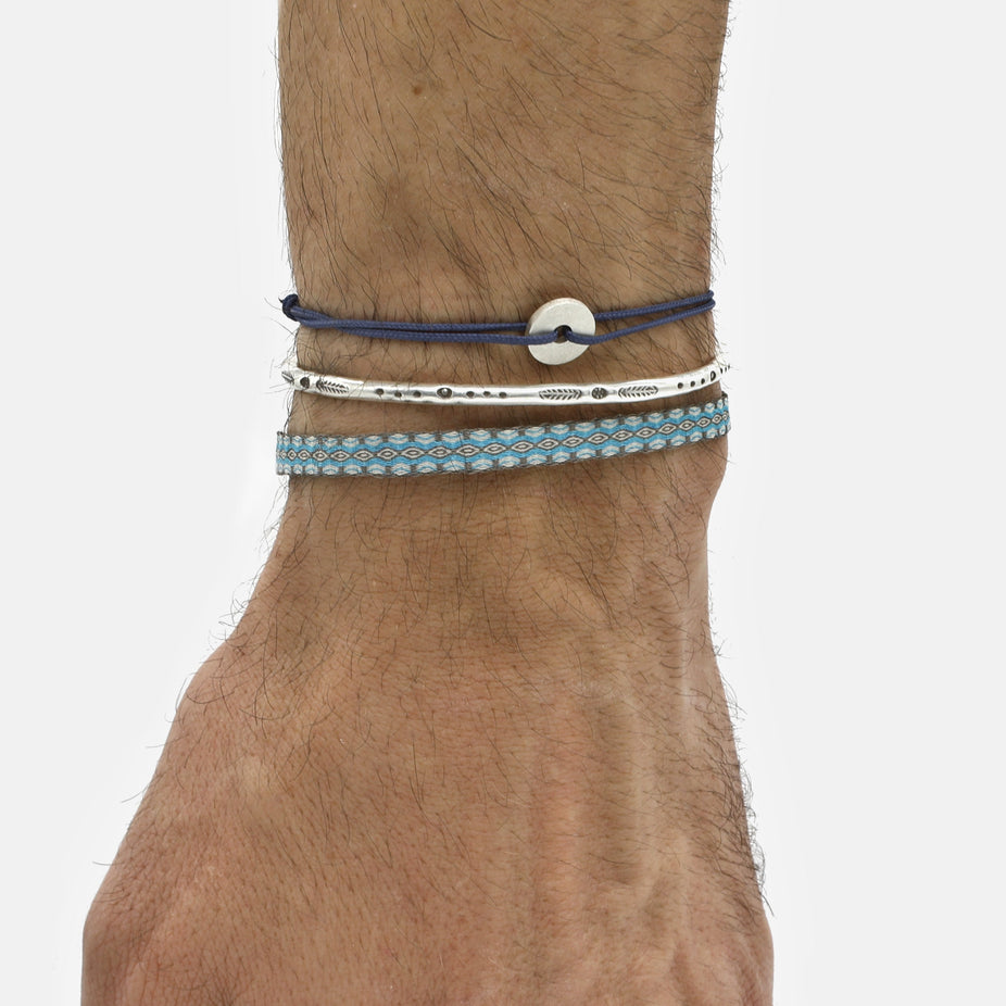 Rope Bracelet With Sterling Silver Round Button (Ocean Blue)-Jewelry-Kompsós