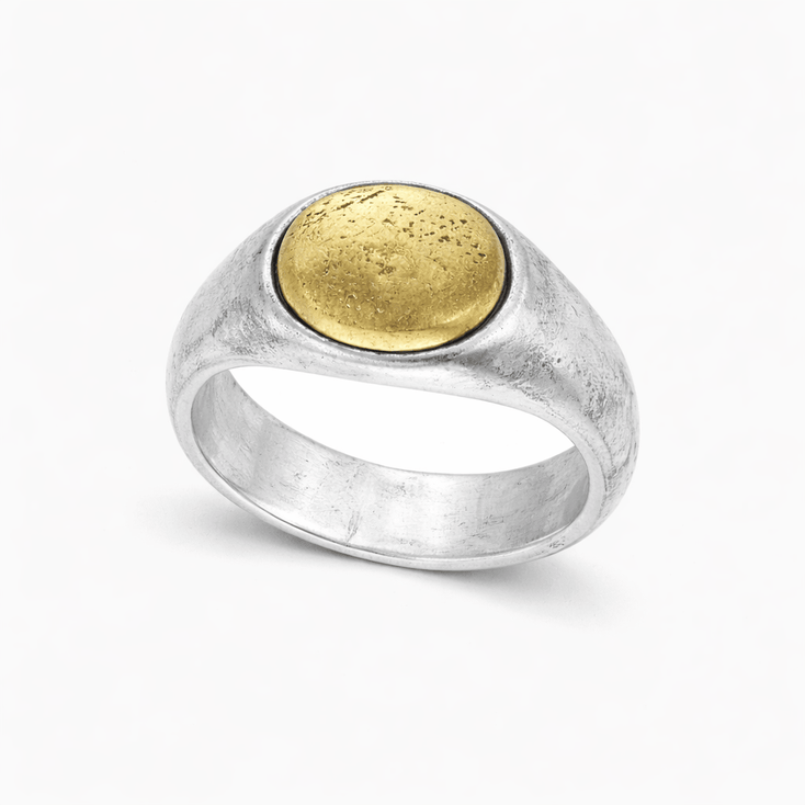 Round Sterling Silver Ring With Gold Details-Ring-Kompsós