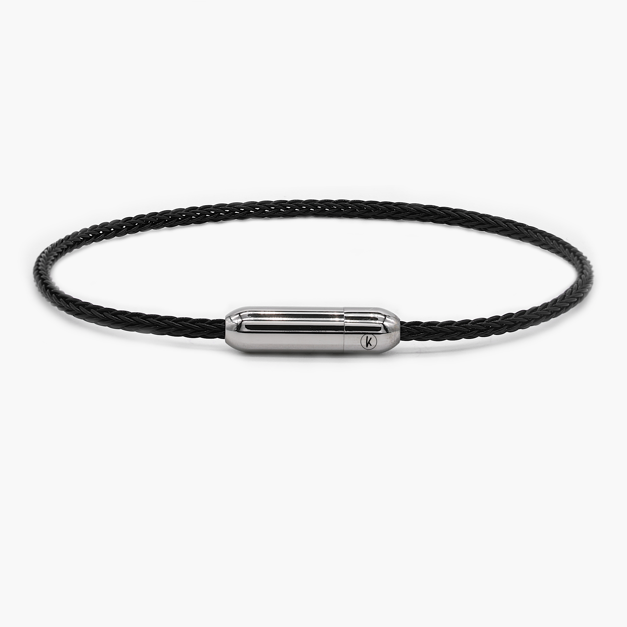 Sailing Cable Bracelet With Silver Screwing Mechanism (Black)-Bracelet-Kompsós