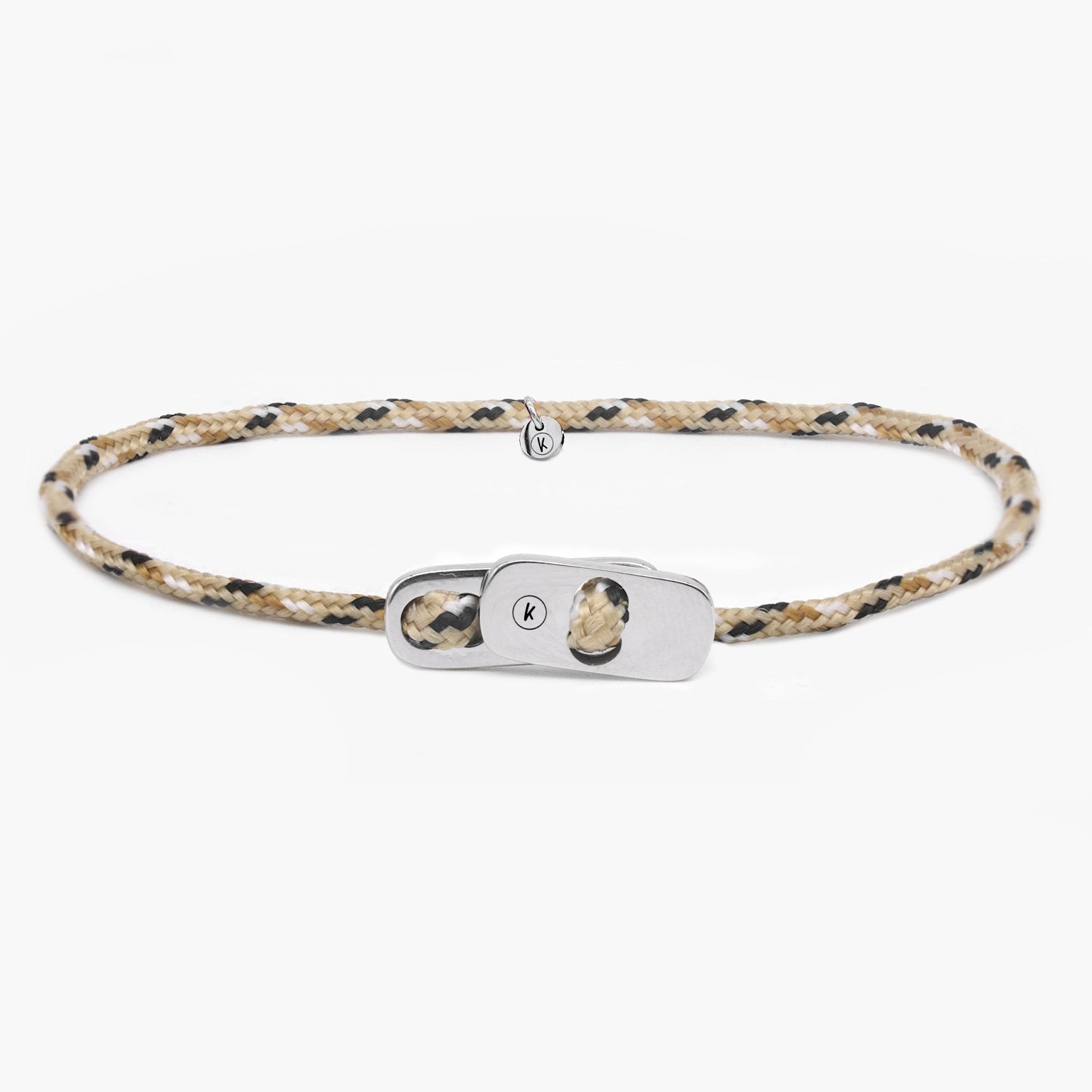 Sailing Cord Bracelet With Silver Clasp (Beige)-Bracelet-Kompsós