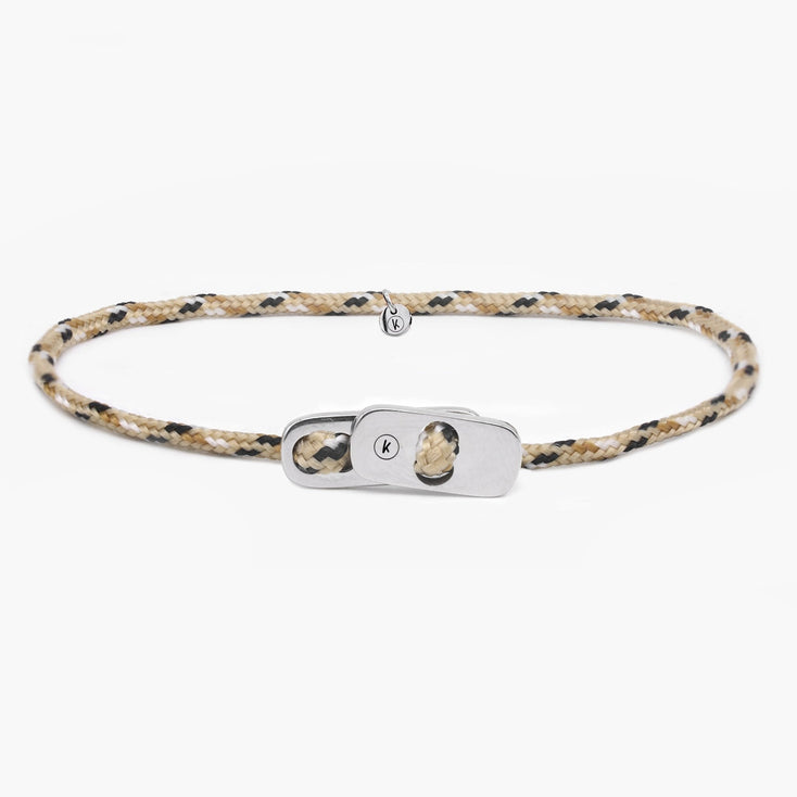 Sailing Cord Bracelet With Silver Clasp (Beige)-Bracelet-Kompsós